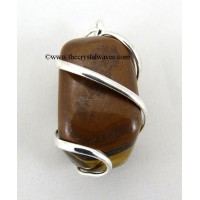 Tiger Eye Agate Cage Wrapped Tumbled Stones Pendant